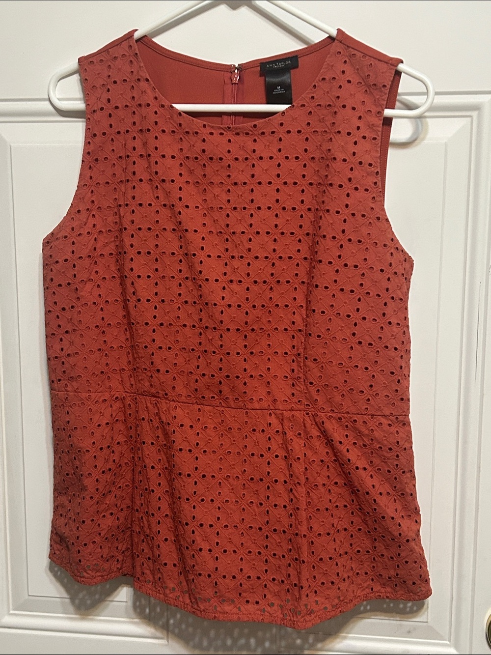 Ann Taylor Rust Orange Eyelet Peplum Tank